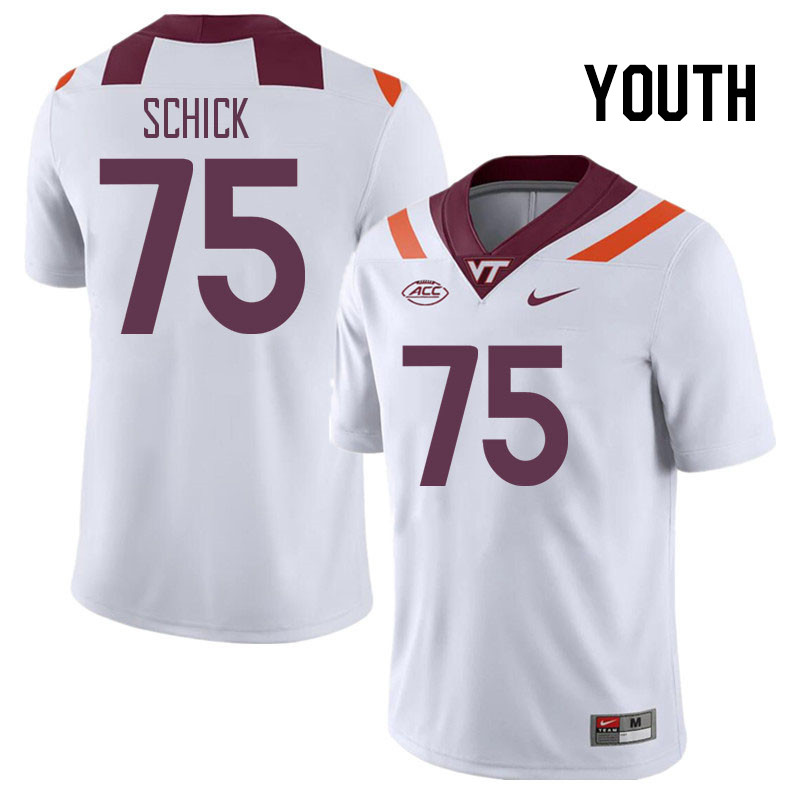 Youth #75 Bob Schick Virginia Tech Hokies College Football Jerseys Stitched Sale-White - Click Image to Close